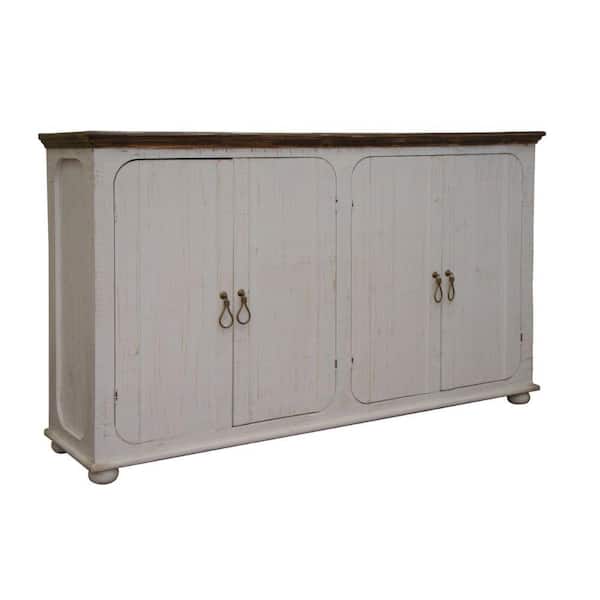 Benjara White and Brown Wood Top 71.75 in. Sideboard with 4-Doors and Drop Handles