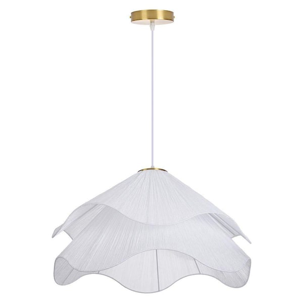 60-Watt 1 Light White Textured Pleated Fabric Pendant Light with Layered Petal Design, No Bulbs Included 20in.