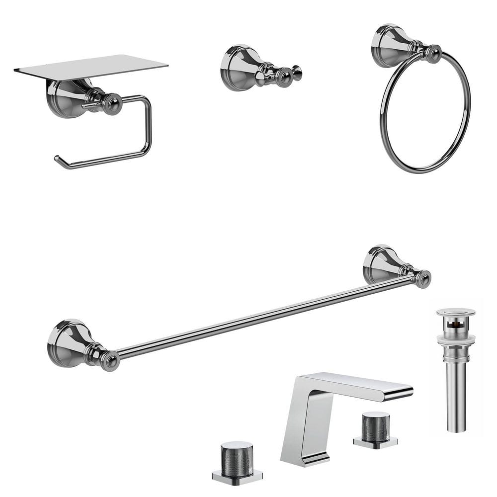 Velmora Waterfall 8 in. Widespread Double Handle Bathroom Faucet and Towel Rack Set in Polished Chrome Drain Included price history on PriceWatchPro