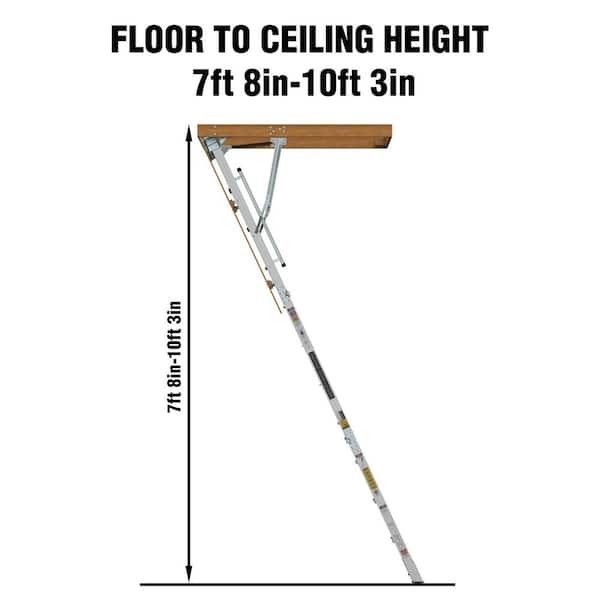 Energy Efficient 7 ft. 8 in. to 10 ft. 3 in., 25" x 54" Insulated Household Aluminum Attic Ladder, 350 lb. Load Capacity