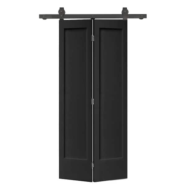 CALHOME 36 in. x 80 in. 1 Panel Shaker Black Painted MDF Composite Bi ...