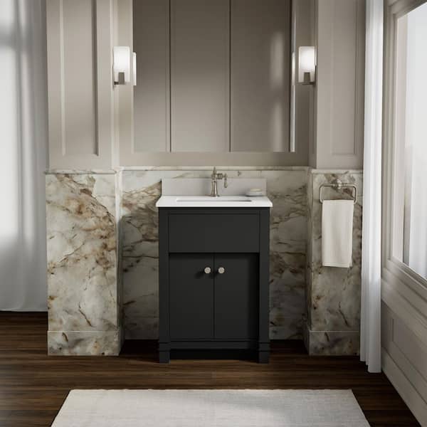 Alouette 24 in Ferrous Grey Bath Vanity Cabinet with Sink and Quartz Top