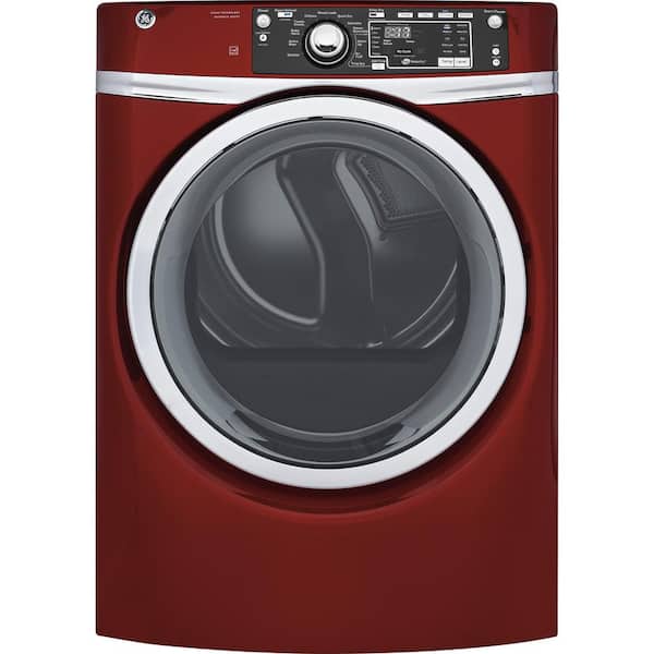 GE 8.3 cu. ft. 240 Volt Ruby Red Stackable Electric Vented Dryer with Steam, ENERGY STAR