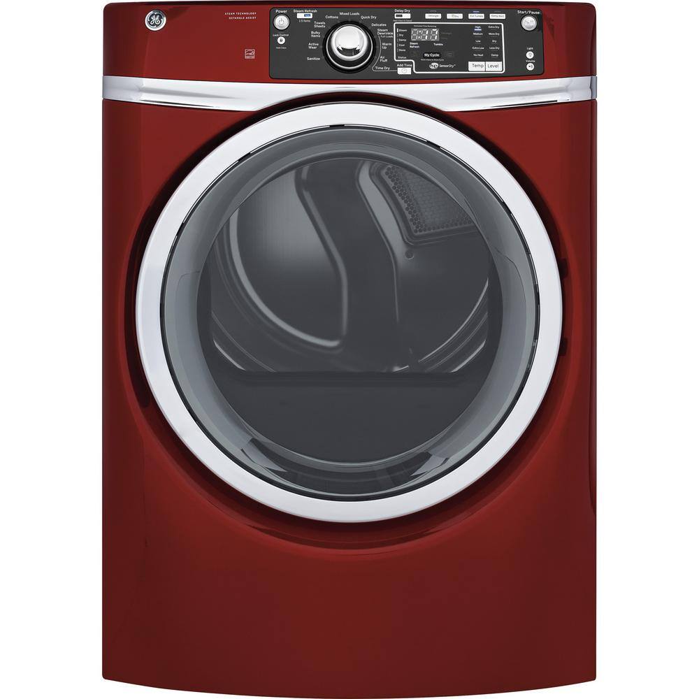 GE 8.3 cu. ft. 120 Volt Ruby Red Stackable Gas Vented Dryer with Steam ...