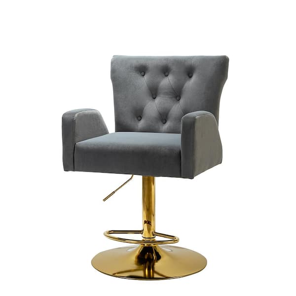 JAYDEN CREATION Luciana Modern Grey Velvet Adjustable Swivel Bar Stool with Tufted Back