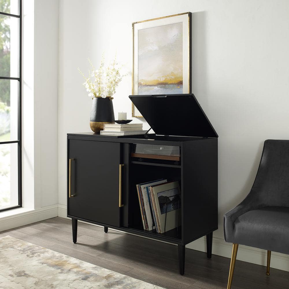 Everett Matte Black Mid-Century Modern Media Console with Storage