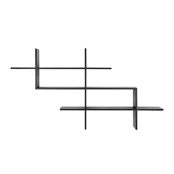DANYA B 3-Tier Black Ladder Cantilever Cubby Accent Wall Shelf with Criss Cross Asymmetrical Modern Design