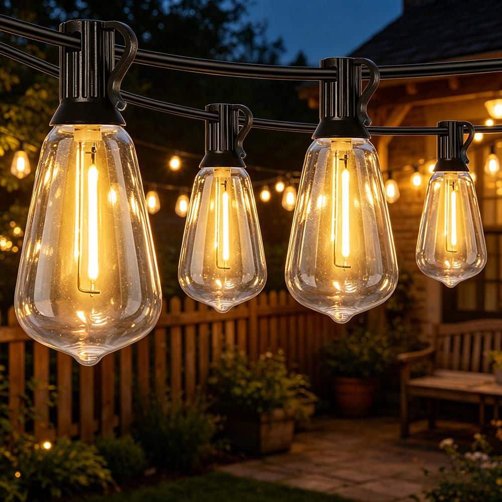 27 Light 50 ft. Black Outdoor 2700K Hardwired Edison ST38 LED