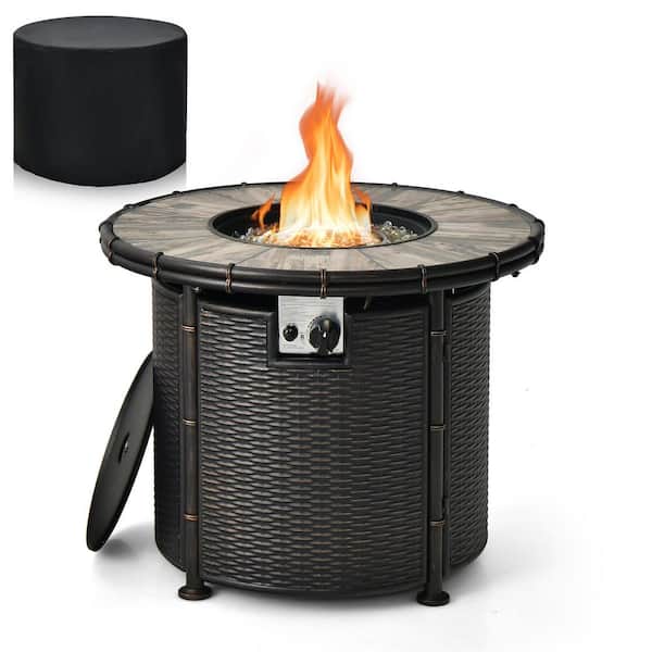 Gymax 32 in. Round Fire Pit Table 30,000 BTU Propane Gas Firepit w/Fire Glasses& Cover