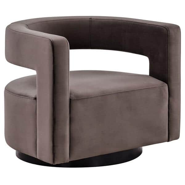 Downtown Loft Dark Grey Velvet Swivel Chair with Wood Accents