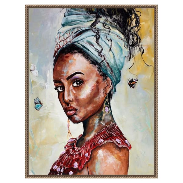 Amanti Art Lady with Butterflies by Design Fabrikken 1 Piece Floater Frame Canvas Giclee People Art Print 30 in. x 23 in.