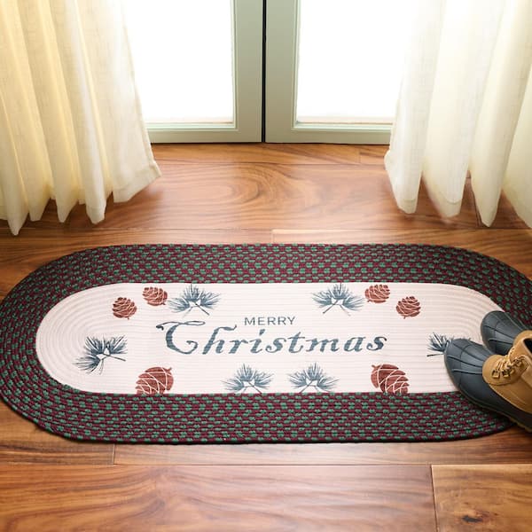 Braided Posters 2 ft. x 3 ft. Ivory/Burgundy Red Basket Weave Washable BRP112Q Oval Rug