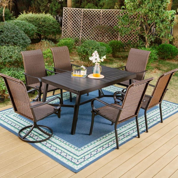 PHI VILLA Blcak 7-Piece Metal Outdoor Dining Set with Extensible ...