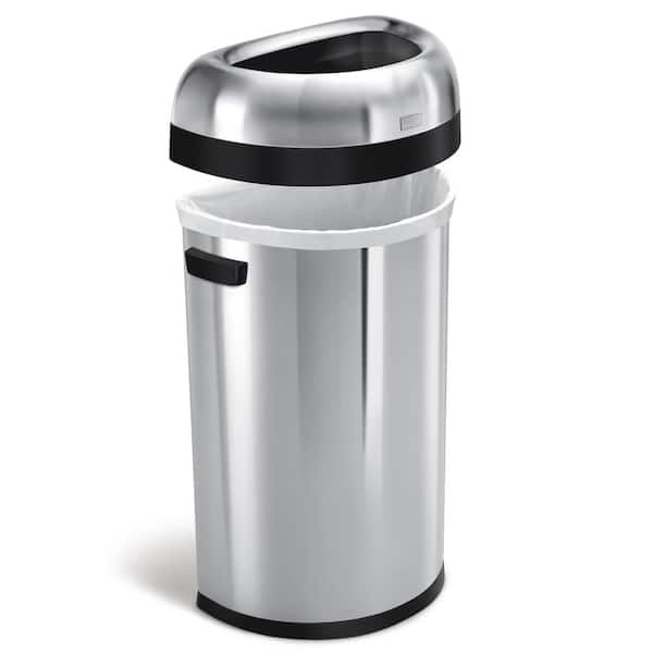 60L Semi-Round Open Top Commercial Trash Can, Brushed Stainless Steel