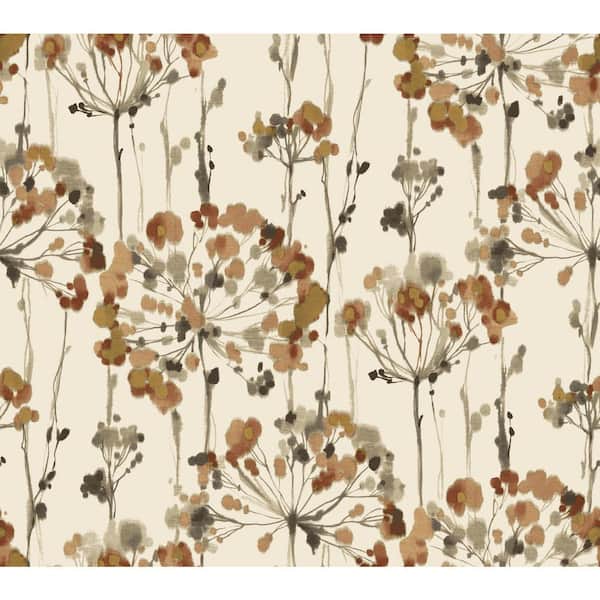 Burnt Orange Flourish Non Woven Preium Peel and Stick Wallpaper Approximate 45 sq. ft.