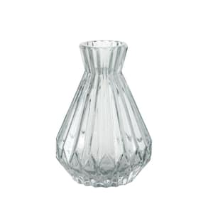 6.5" Gray Ribbed Glass Bud Vase