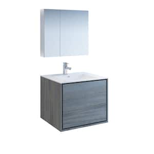 Catania 30 in. Modern Wall Hung Vanity in Ocean Gray with Vanity Top in White with White Basin and Medicine Cabinet