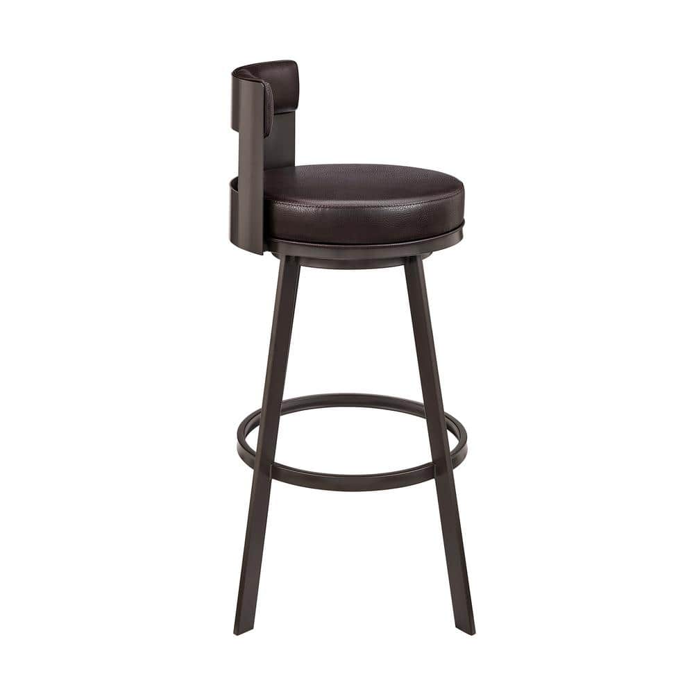 Lynof Modern Swivel Counter Stool in Brown Metal with Brown Faux Leather