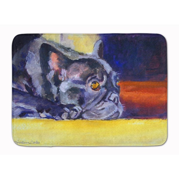 19 in. x 27 in. Black French Bulldog Sunny Machine Washable Memory Foam Mat