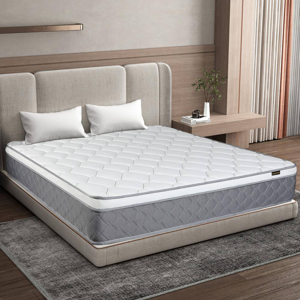 CHEVNI Grey Diamond Grid King Medium Memory Foam 14 In. Bed-in-a-Box ...