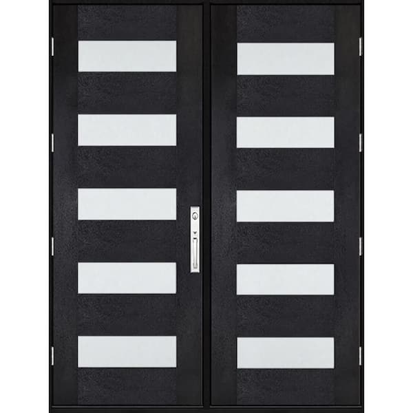 Regency 72 in. x 96 in. 5L Modern Clear Glass RHOS Onyx Stain Fiberglass Double Prehung Front Door w/8011 NKL Lockset