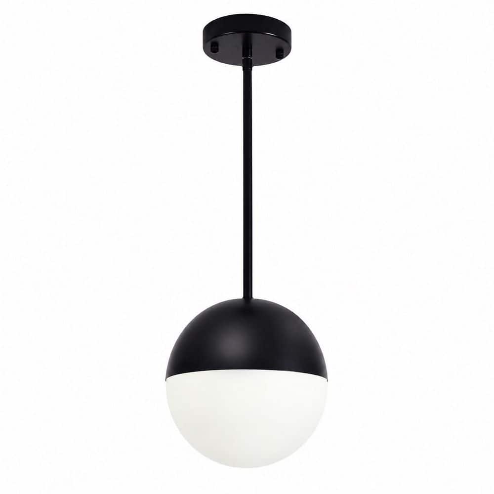 8 in. 1-Light Matte Black Pendant Light with White spherical Glass Shade and Bulbs Not Included price history on PriceWatchPro