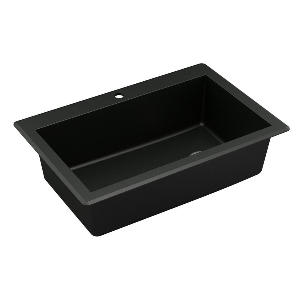 Black Quartz Composite Top Mount Single Bowl Kitchen Sink