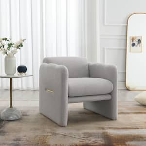 Dinae Modern Teddy Fabric Arm Chair with Metal Accents, Light Grey