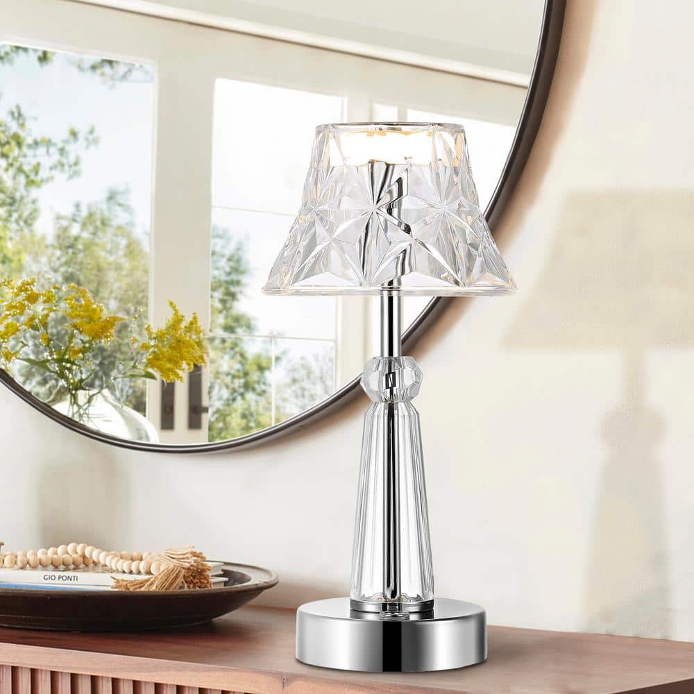 Madelyn Clear Acrylic Rechargeable LED Table Lamp with Faceted Shade