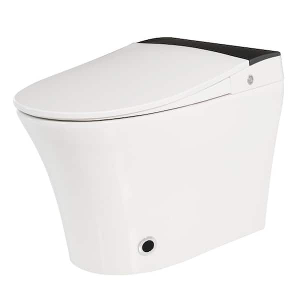 Elongated Bidet Toilet 1.28 GPF in White with Heated Seat, Foot Sensor Flush, Blue Night Light, Knob Control, Soft Close