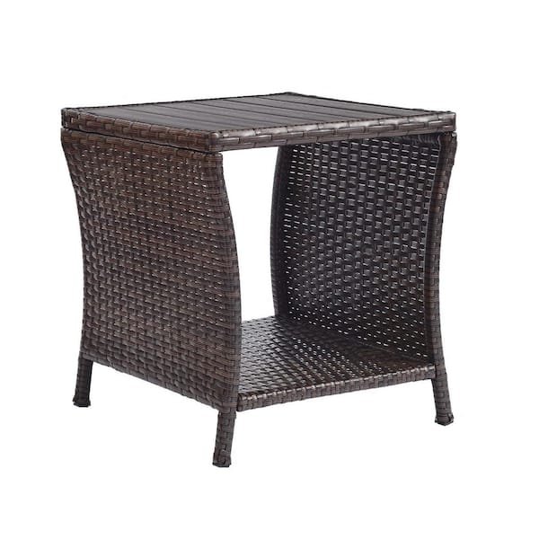 FAWEY TRED INC Outdoor Side Table for Patio Small Rattan Wicker Coffee Table Balcony Table Outside End Table