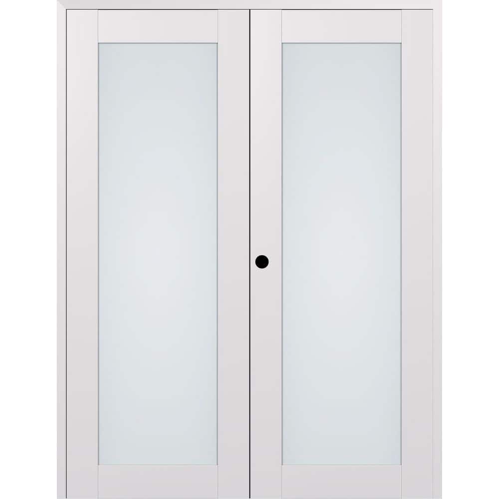 Avon 207 N 60 in. x 84 in. Right Active Full Lite Frosted Glass Snow White Wood Composite Double Prehung French Door price history on PriceWatchPro