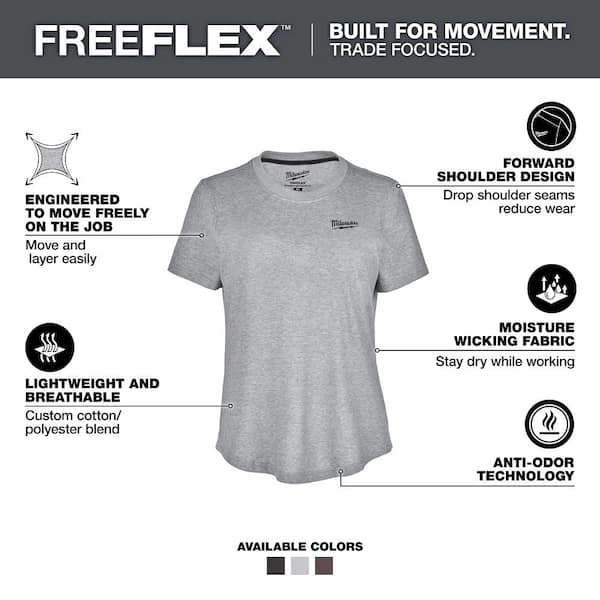 Women's Small Gray FREEFLEX Short Sleeve Hybrid Work T-Shirt