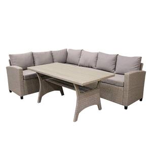 3-Piece Patio Outdoor Furniture PE Rattan Wicker Conversation Set Sectional Sofa Set with Table and Soft Brown Cushions