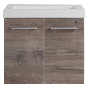 Stella 24 in. W x 19 in. D Wall Hung Bath Vanity in White Washed Oak with Cultured Marble Vanity Top in White with Sink