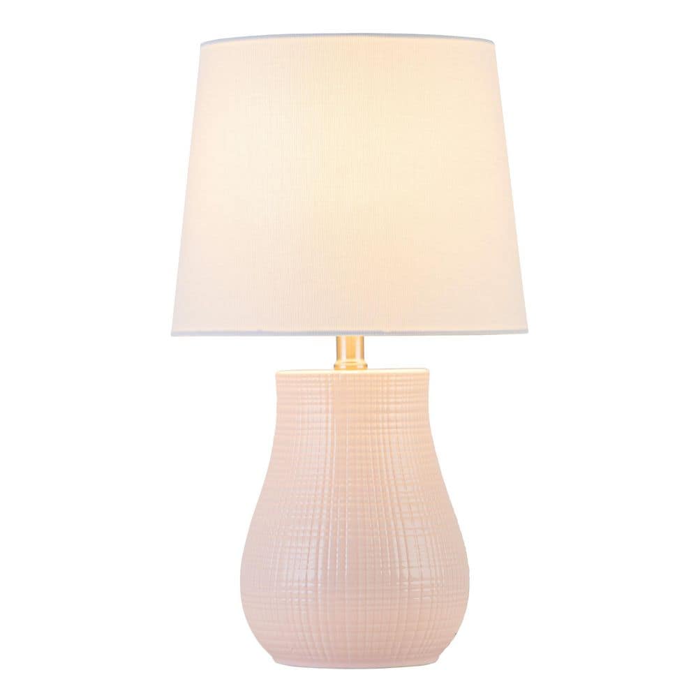 19.25 in. Pink Crackle Glaze Ceramic Table Lamp with Linen Shade, Modern Table Lamp for Living Room Bedroom Foyer price history on PriceWatchPro