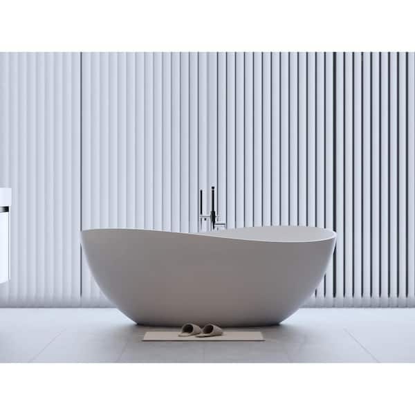 EAKYHOM 63 in. x 37 in. Solid Surface Stone Resin Flatbottom Freestanding Double Slipper Soaking Bathtub in Matte White
