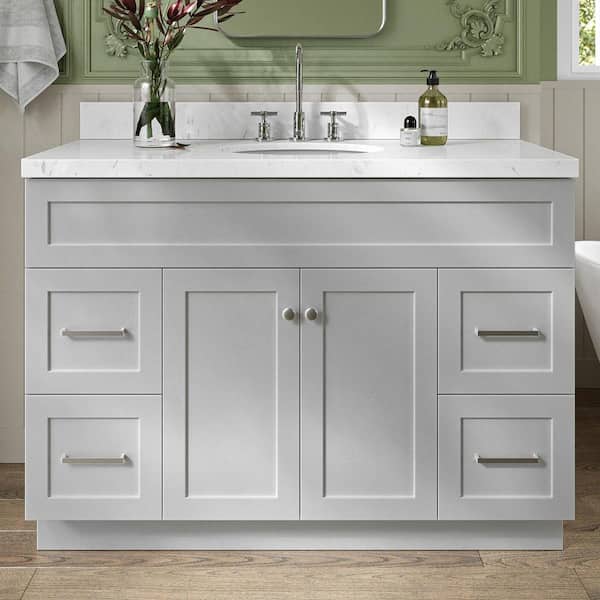 Hamlet 48 in. W x 22 in. D x 36 in. H Single Sink Freestanding Bath Vanity in Gray with Carrara White Quartz Top