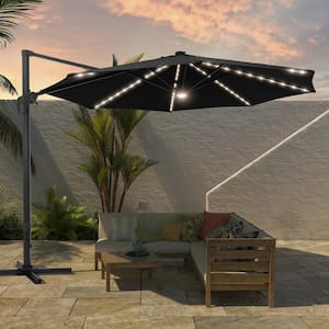 11 ft. LED Outdoor Cantilever Patio Umbrella 360° Rotation and Infinite Canopy Angle Adjustment Black