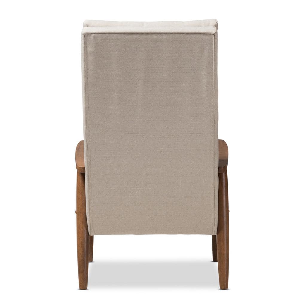 Walnut Brown & Light Beige Leather High-Back Accent Chair
