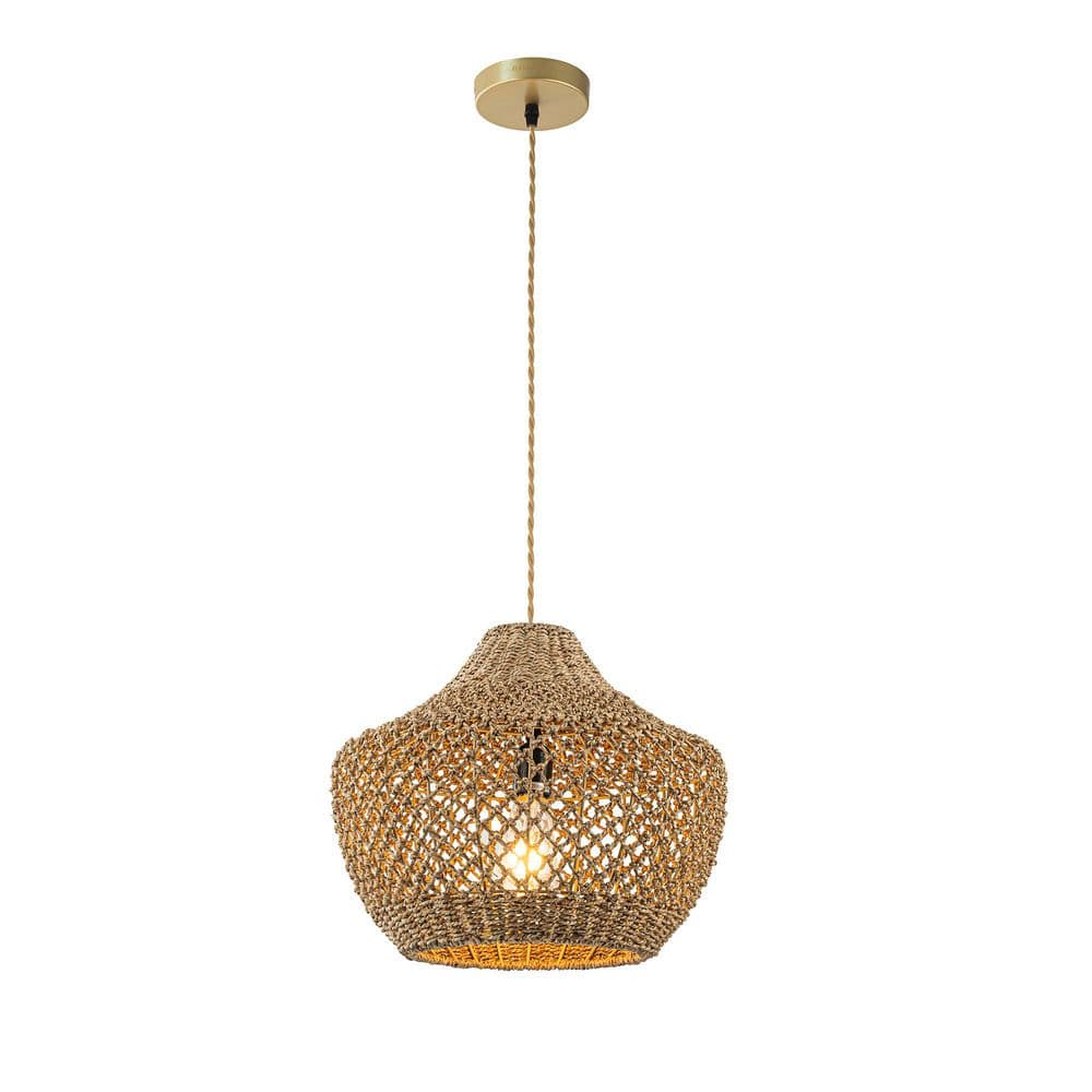 Eli 60-Watt 1-Light Brass Shaded Pendant Light with Natural Rattan Shade, No Blubs Included price history on PriceWatchPro