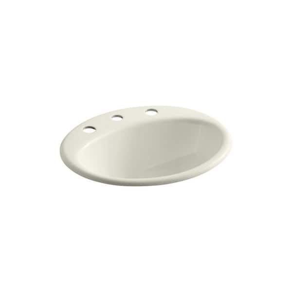 KOHLER Farmington 19 in. Oval Drop-In Cast Iron Bathroom Sink in Biscuit with Overflow Drain