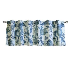 Jacobean Garden Blue Cotton Floral 52 in. W x 15 in. L Dual Header Indoor Light Filtering Curtain Valance (Single Panel)