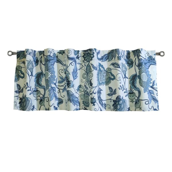 Habitat Jacobean Garden Blue Cotton Floral 52 in. W x 15 in. L Dual Header Indoor Light Filtering Curtain Valance (Single Panel)