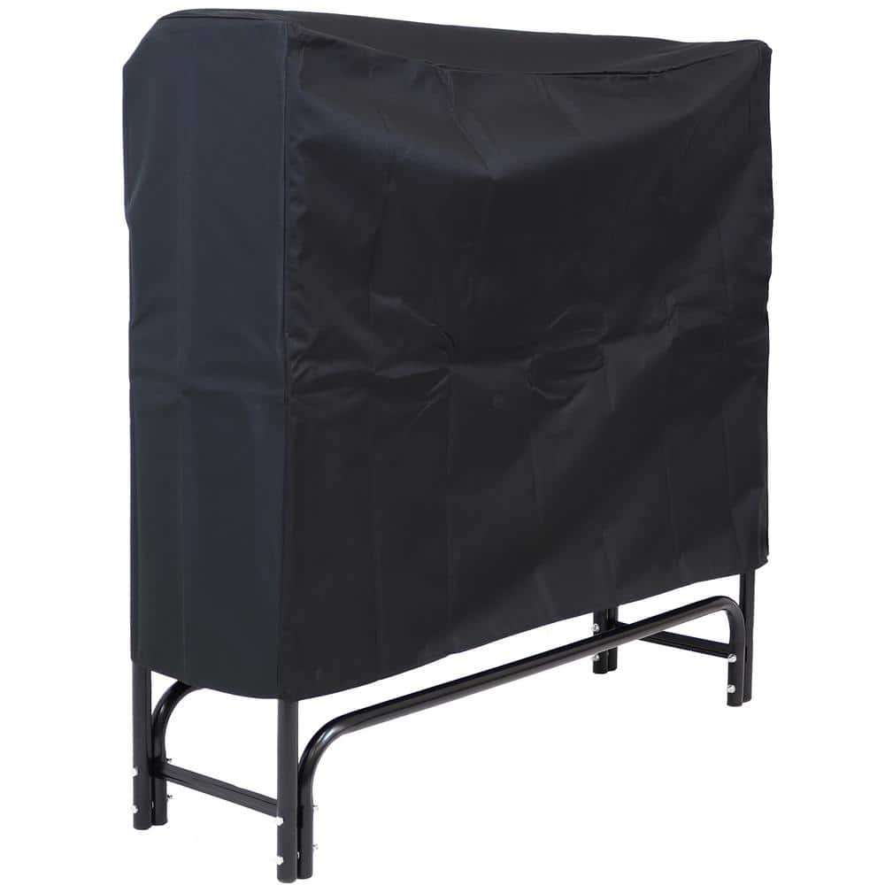 4-Foot Black Steel Firewood Log Rack with Weather-Resistant Cover