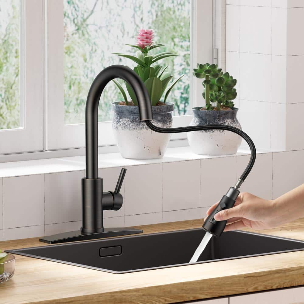 Oil Rubbed Bronze Pull Down Kitchen Faucet with Spray
