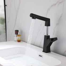 Single Handle Single Hole Bathroom Faucet Pull Out Sprayer and 360-Degree Rotary Lift in Matte Black