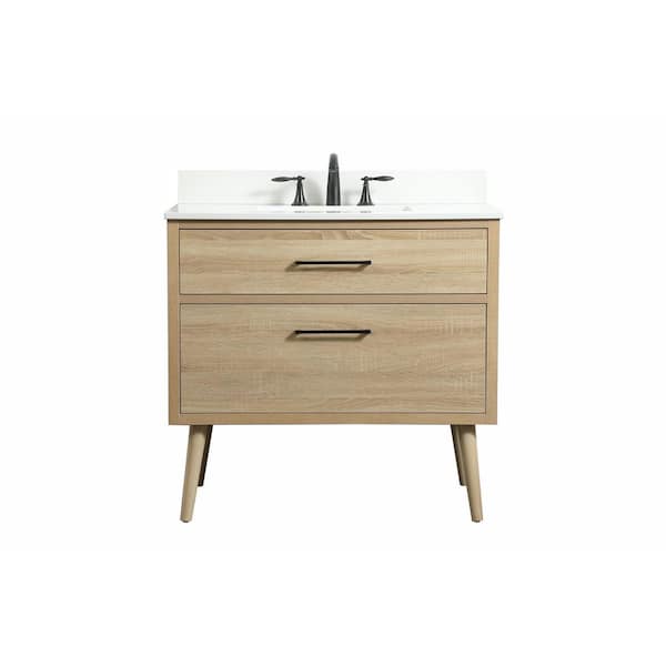 Unbranded Simply Living 36 in. W x 22 in. D x 33.5 in. H Bath Vanity in Mango Wood with Ivory White Engineered Marble Top