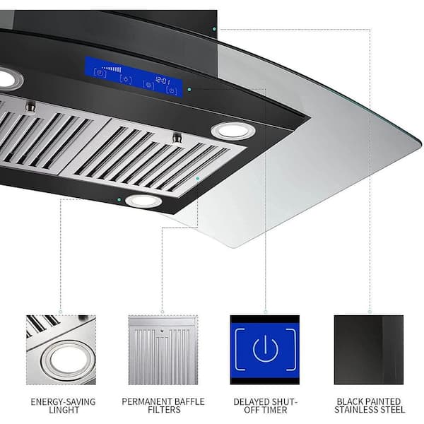 Tieasy 36 inch Wall Mount Black Range Hood in Black Painted Stainless Steel, Kitchen Vent Hood with Ducted/Ductless Convertible