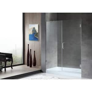60 in. x 72 in. Frameless Hinged Alcove Shower Door in Brushed Nickel with Handle